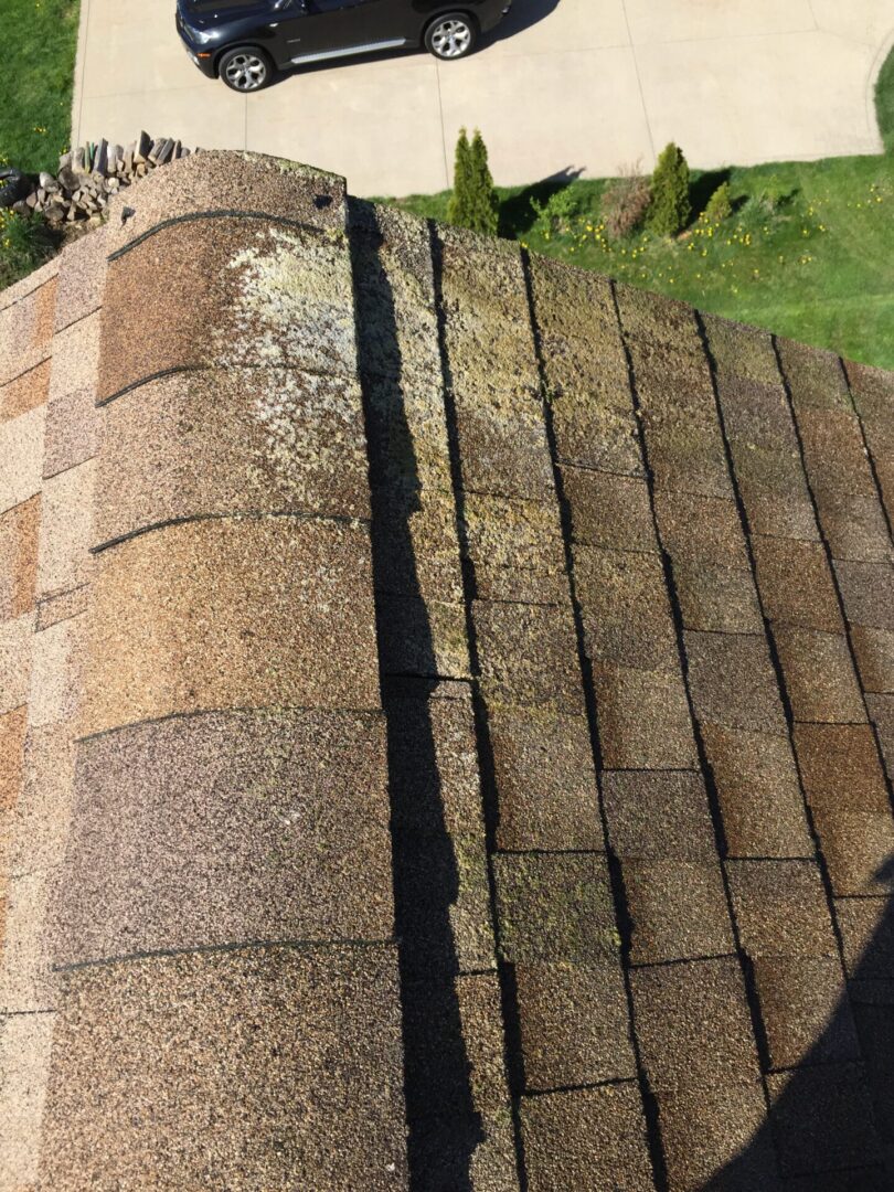 A roof that has been damaged by moss.