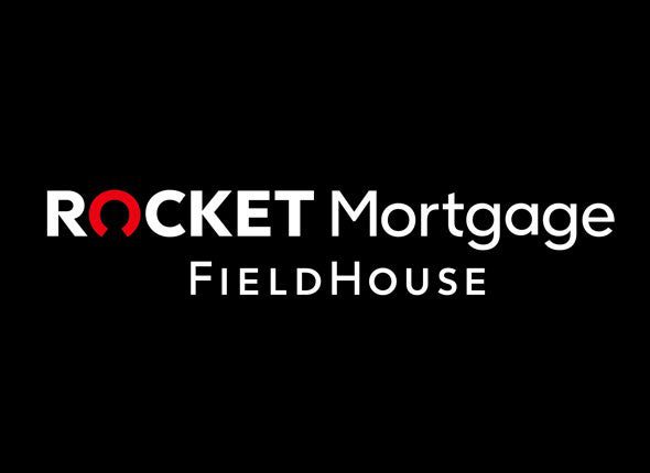 A black background with the words " rocket mortgage fieldhouse ".